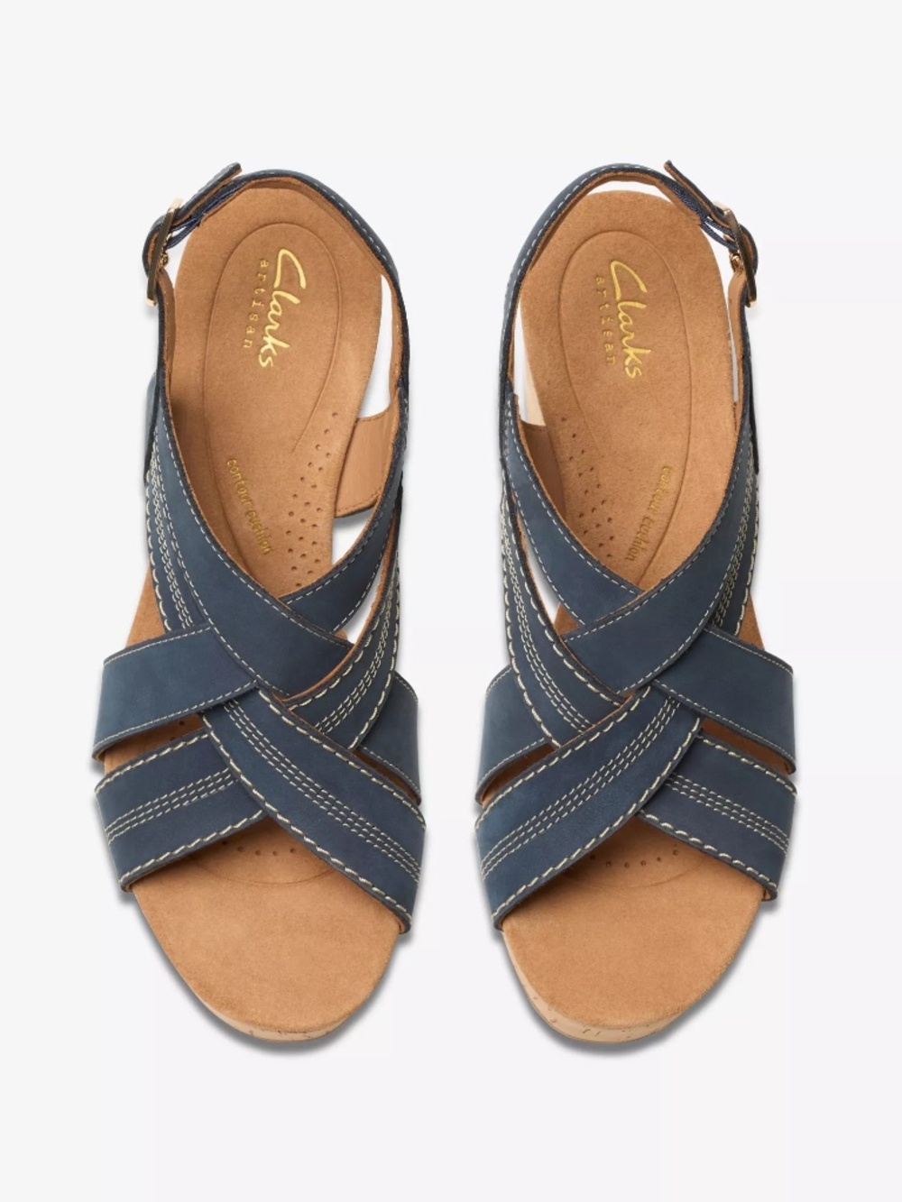 Clarks Women's Sabina Sling Strappy navy nubuck  & cork wedges S 9.5 NWT